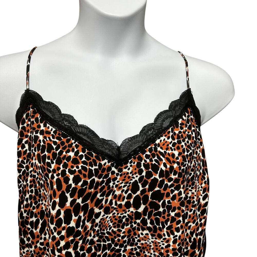 Y2K Scoop Women Leopard Cropped Cami Top XL‎ Lace Trim Night Club Coquette Layer - Picture 5 of 10